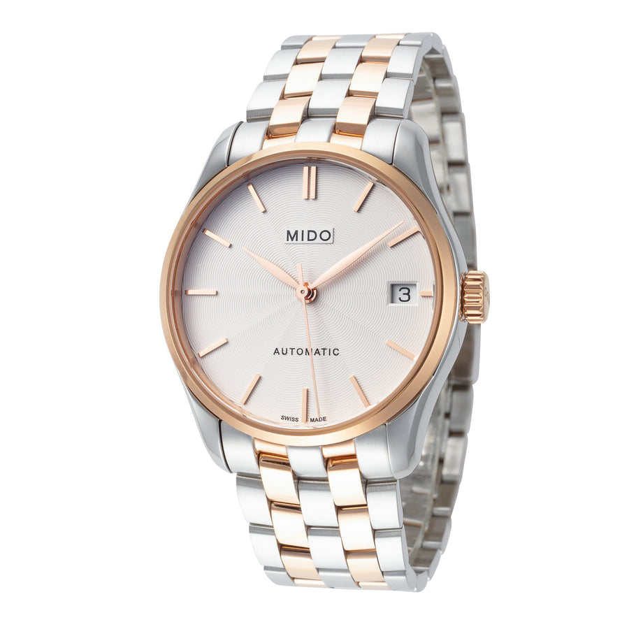 title:Mido Women's M0242072203100 Belluna II 33mm Automatic Watch;color:Silver Dial Silver and Gold Band