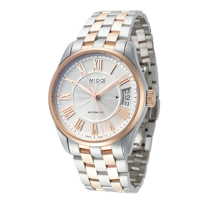 title:Mido Women's M0242072203300 Belluna II 33mm Automatic Watch;color:Silver Dial Silver and Rose Gold Band