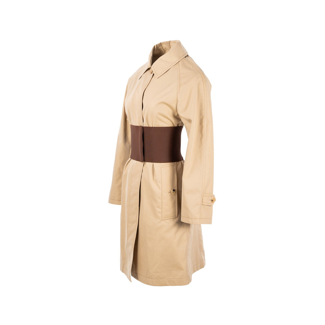 Burberry Size IT36 Corset-Belt Long Gabardine Trench Coat Cotton Light Beige
