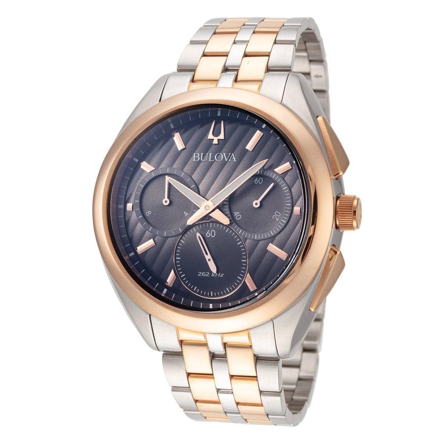 title:Bulova Men's 98A160 CURV 44mm Quartz Watch;color:Silver and Rose Gold