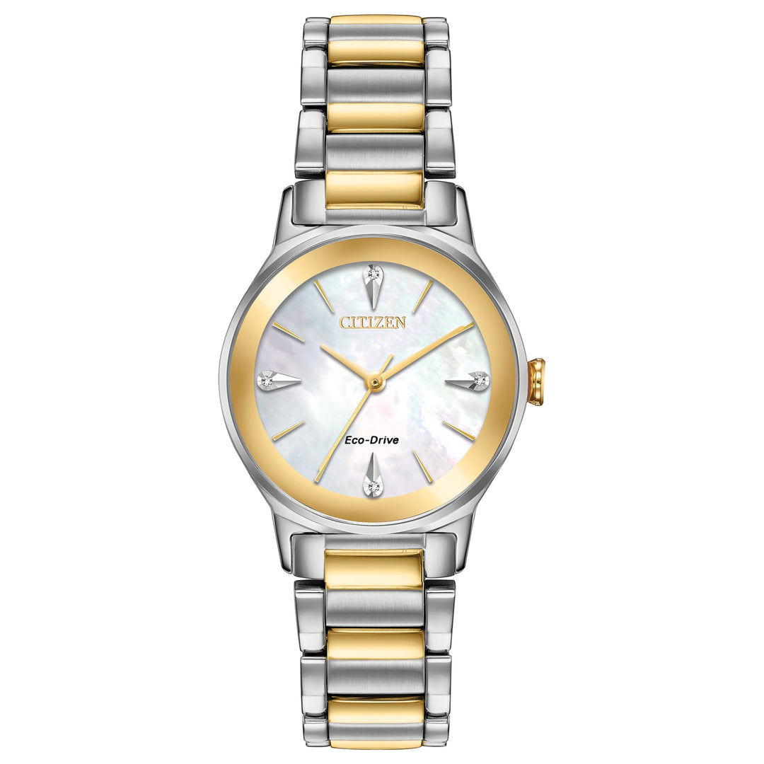 title:Citizen Women's EM0734-56D Axiom 28mm Solar Eco-Drive Watch;color:Silver and Gold