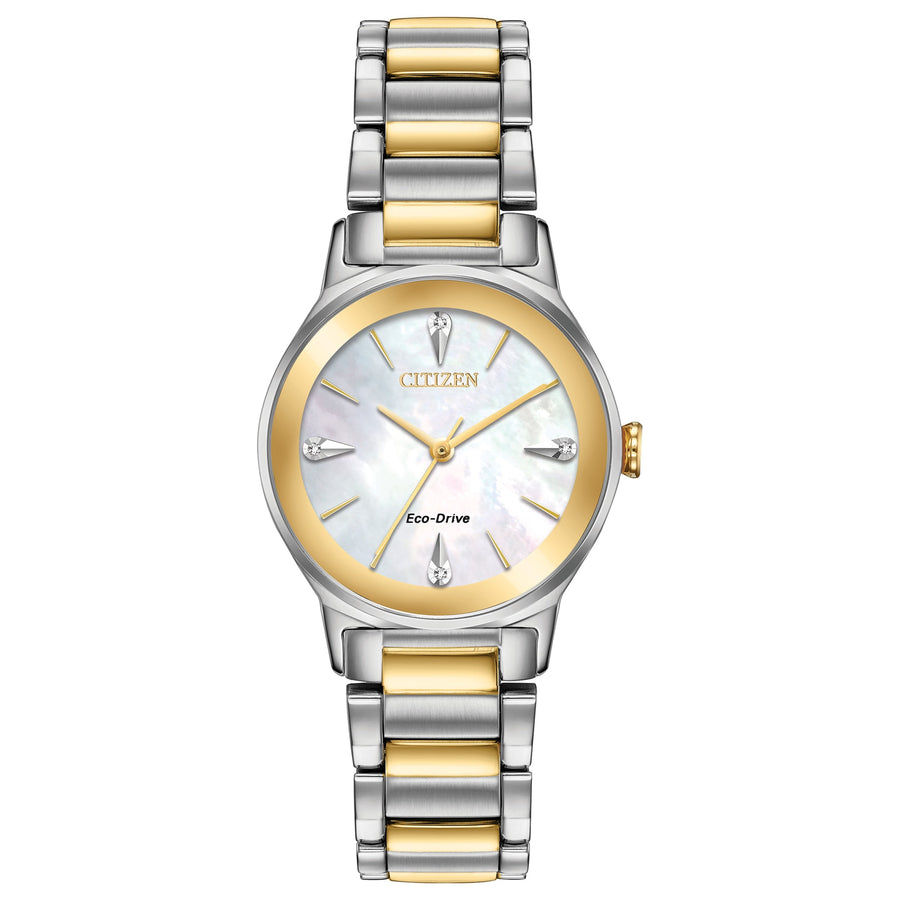 title:Citizen Women's EM0734-56D Axiom 28mm Solar Eco-Drive Watch;color:Silver and Gold