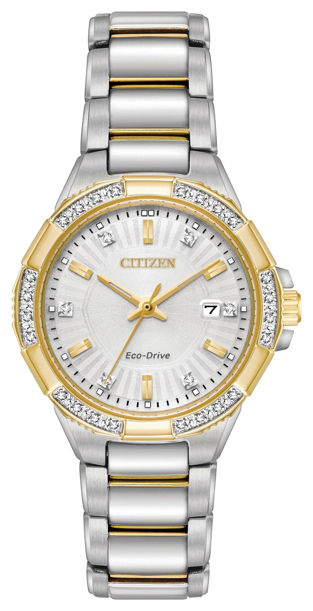 title:Citizen Women's EW2464-55A Riva 30mm Eco-Drive Solar Watch;color:Silver and Gold