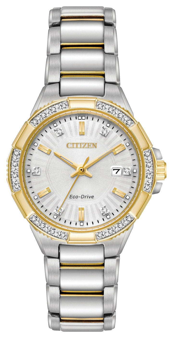 title:Citizen Women's EW2464-55A Riva 30mm Eco-Drive Solar Watch;color:Silver and Gold