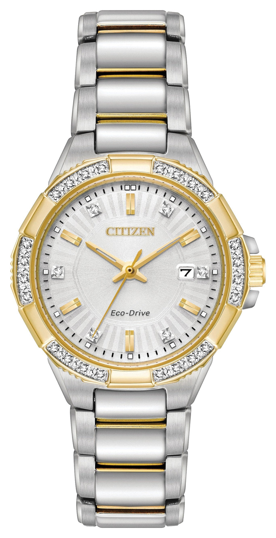 title:Citizen Women's EW2464-55A Riva 30mm Eco-Drive Solar Watch;color:Silver and Gold