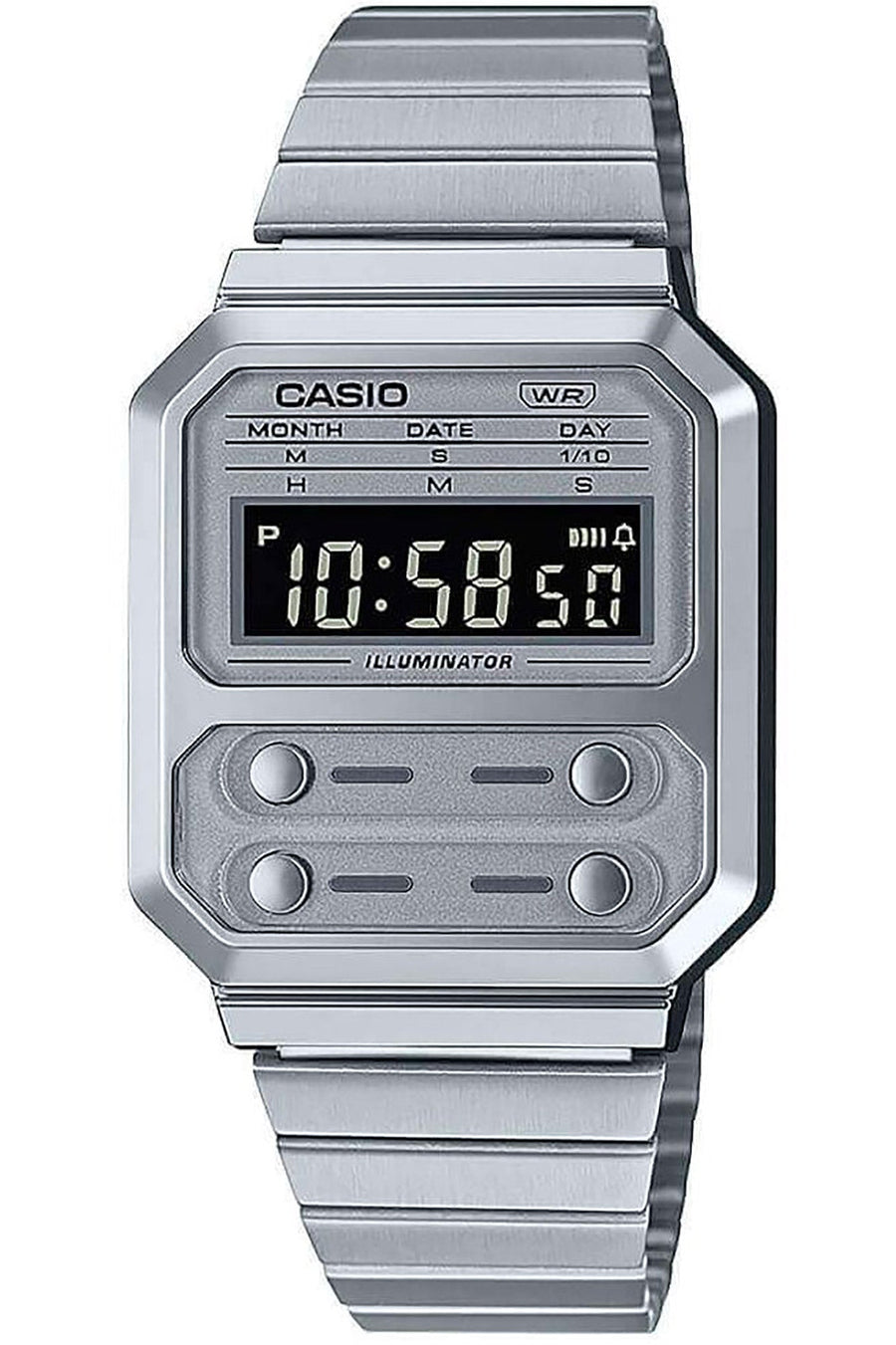 title:Casio Retro Vintage Unisex A100WE-7BEF 33mm Quartz Watch;color:Silver