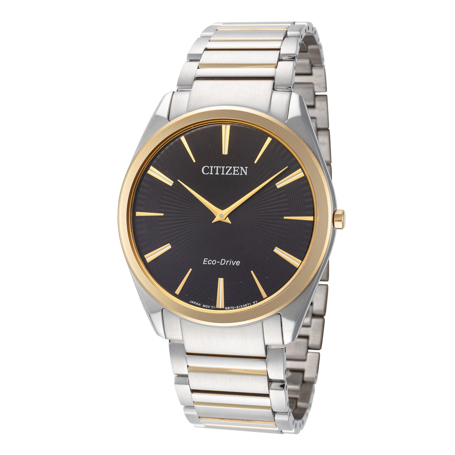 title:Citizen Men's AR3074-54E Stiletto 38mm Eco-Drive Solar Watch;color:Silver and Gold