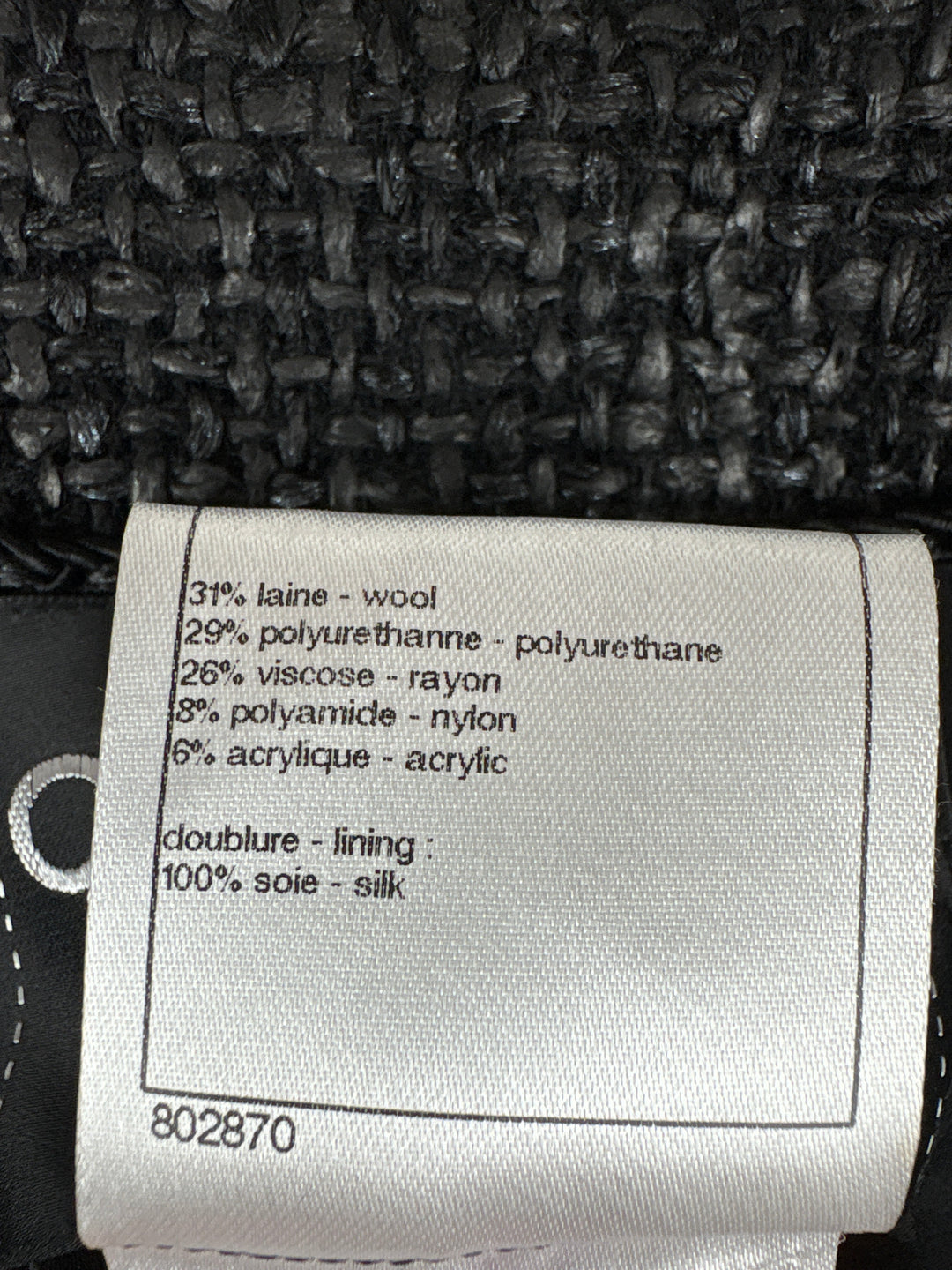 Top Quality Chanel Black Coated Tweed Curved Hem Jacket with Silver CC Button Detail FR 36 (UK 8)
