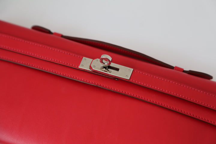 Premium Handmade Hermes Kelly Cut Vermillon Red Clutch