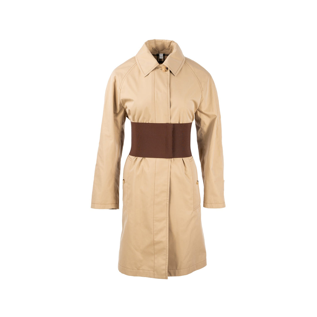 Burberry Size IT36 Corset-Belt Long Gabardine Trench Coat Cotton Light Beige