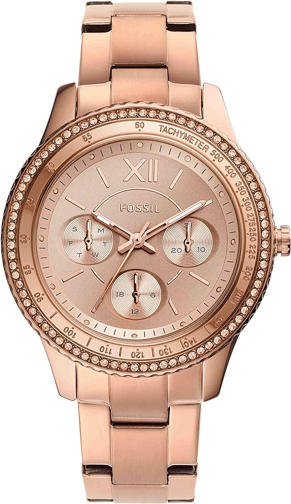 title:Fossil Women's ES5106 Stella Sport 37mm Quartz Watch;color:Rose Gold