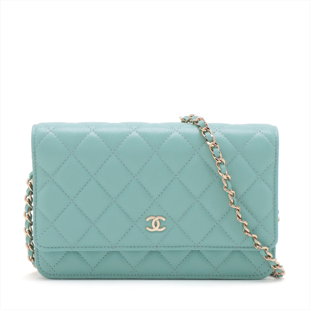 Top Quality Chanel Matrasse Caviar S Chain Wallet Blue Silver G  29th
