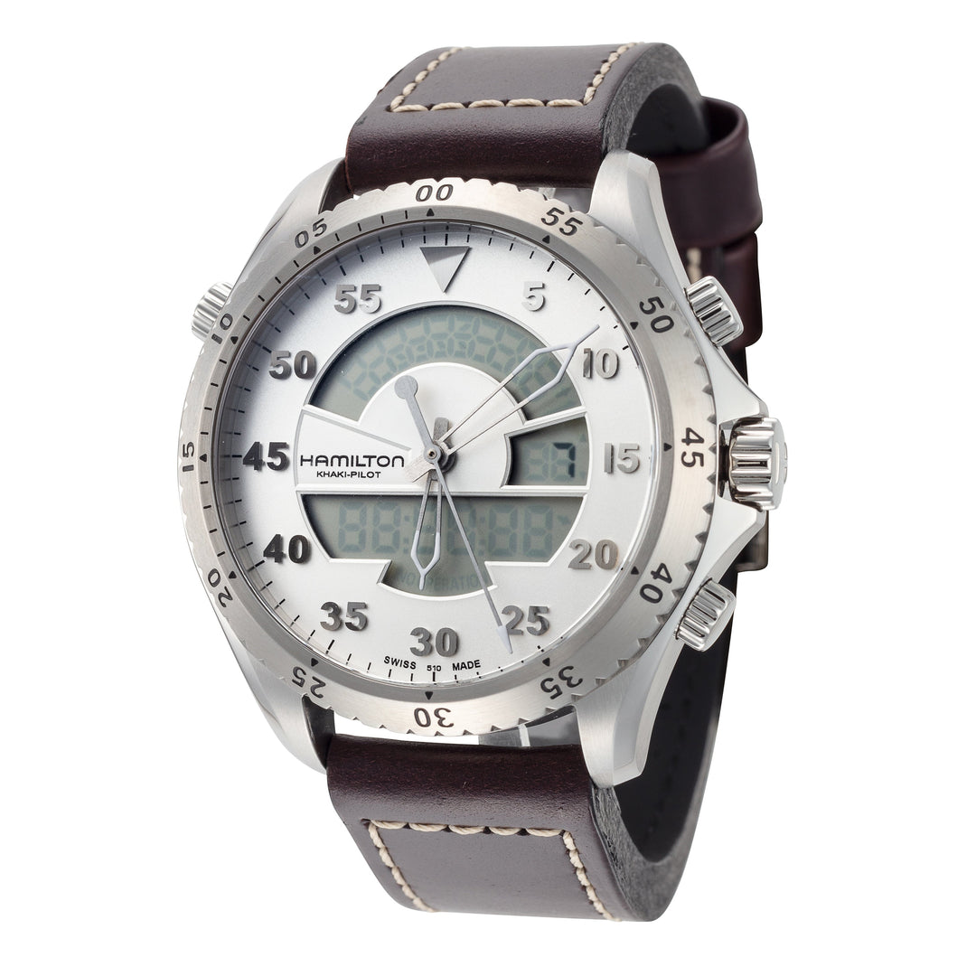 title:Hamilton Men's Khaki Aviation 40mm Quartz Watch H64514551;color:Brown Cream Stitching