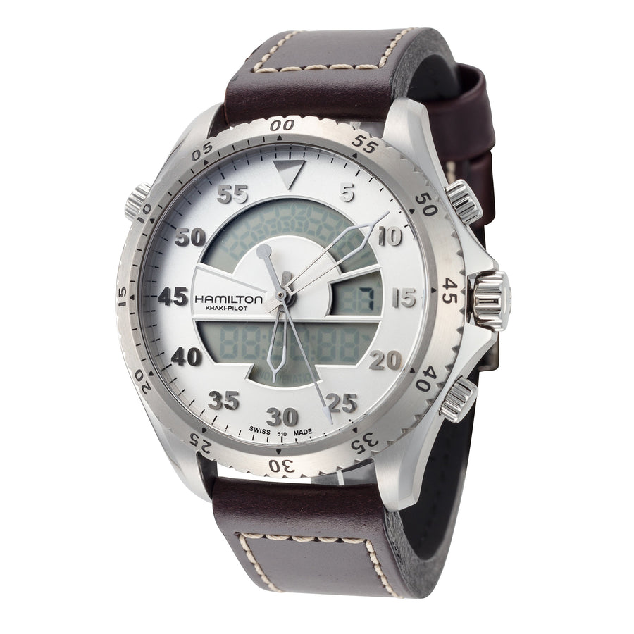 title:Hamilton Men's Khaki Aviation 40mm Quartz Watch H64514551;color:Brown Cream Stitching