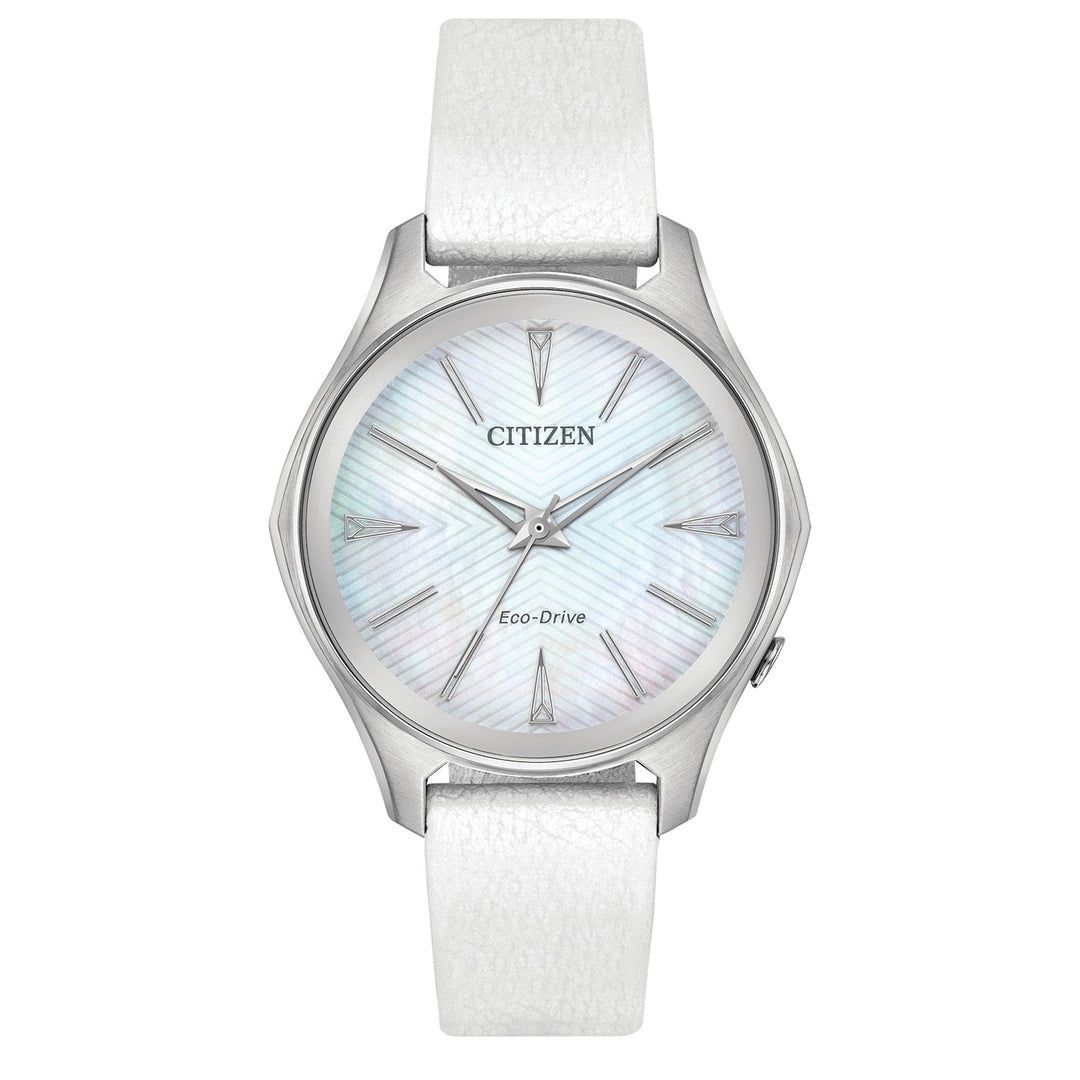 title:Citizen Womens 34mm Silver Dial Eco-Drive Solar Watch EM0590-03D;color:White