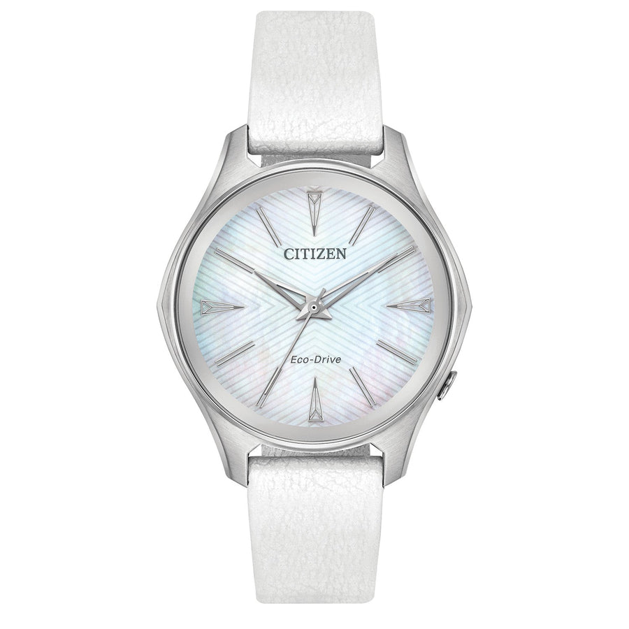 title:Citizen Womens 34mm Silver Dial Eco-Drive Solar Watch EM0590-03D;color:White