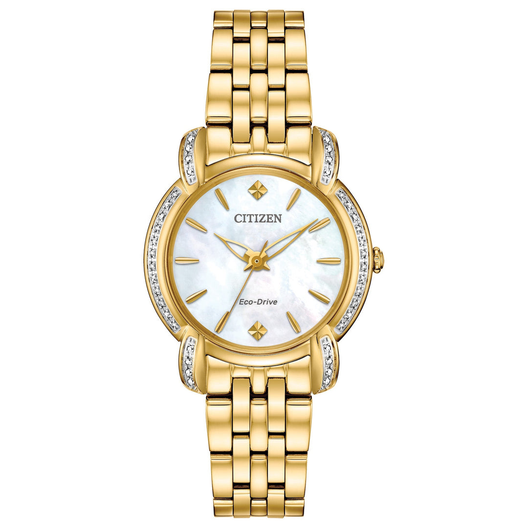 title:Citizen Women's 30mm White Dial Eco-Drive Solar Watch EM0692-54D;color:Gold