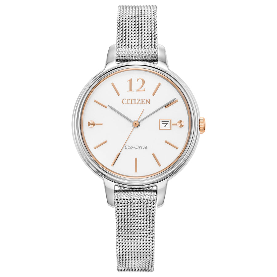 title:Citizen Womens 31mm White Dial Eco-Drive Solar Watch EW2441-77A;color:Silver