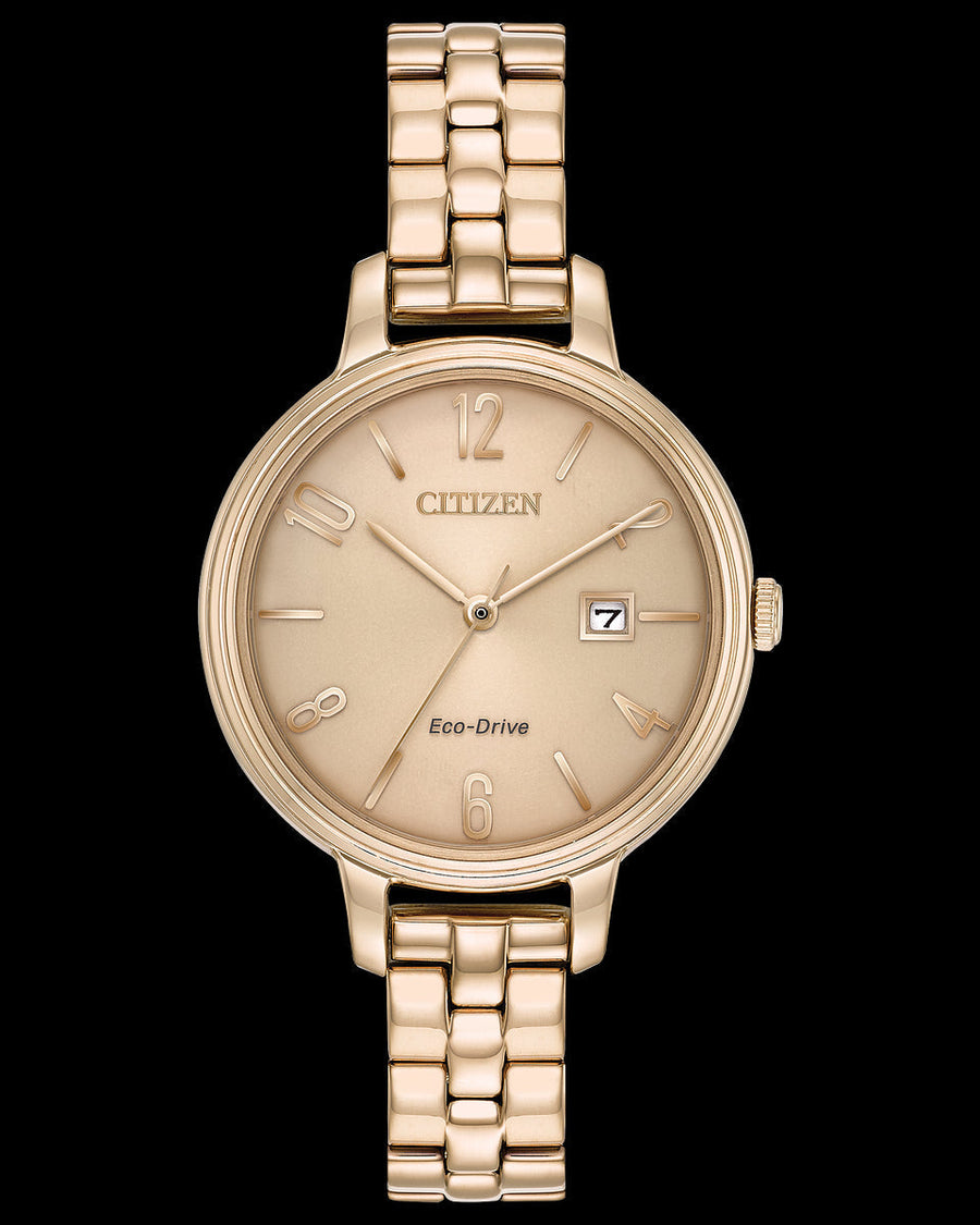 title:Citizen Womens 31mm Rose Gold Dial Eco-Drive Solar Watch EW2443-55X;color:Rose Gold