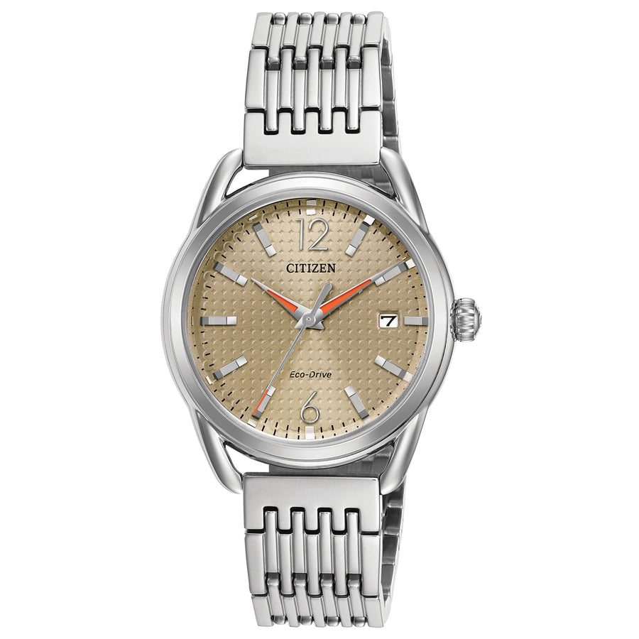 title:Citizen Womens 34mm Brown Dial Eco-Drive Solar Watch FE6080-54X;color:Silver