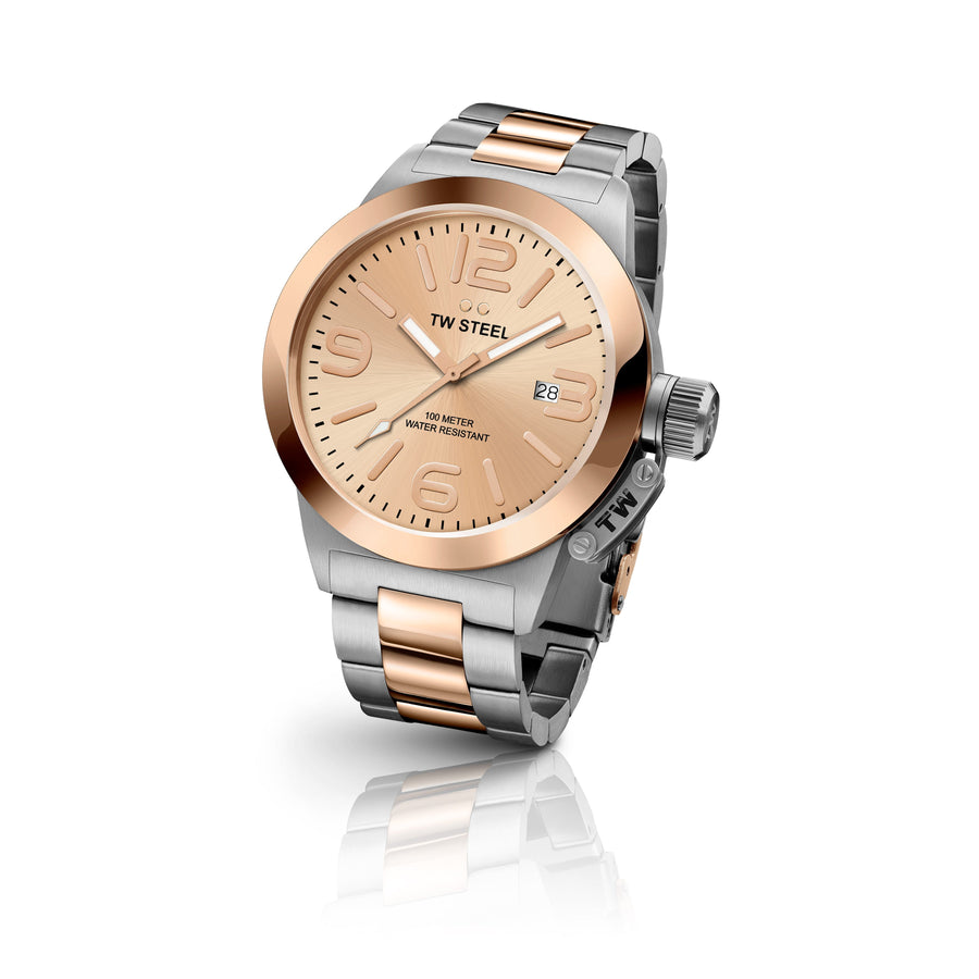 title:TW Steel Men's Canteen 40mm Quartz Watch CB404;color:Silver and Rose Gold