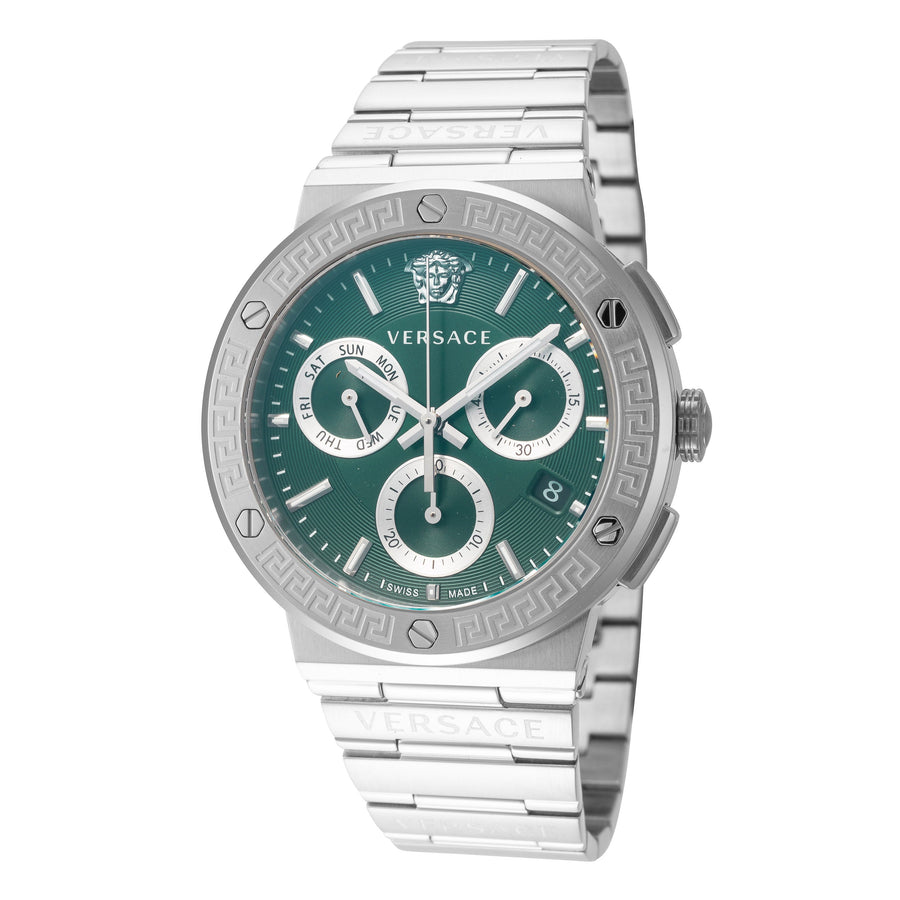 title:Versace Men's VEZ900121 Greca Logo 43mm Quartz Watch;color:Silver