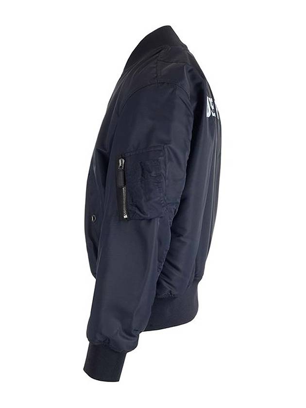 Burberry Men's Logo Print Nylon Bomber Jacket Smoke Navy