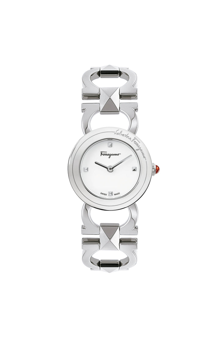 title:Ferragamo Women's Double Gancini 25mm Quartz Watch SFMI00122;color:Silver