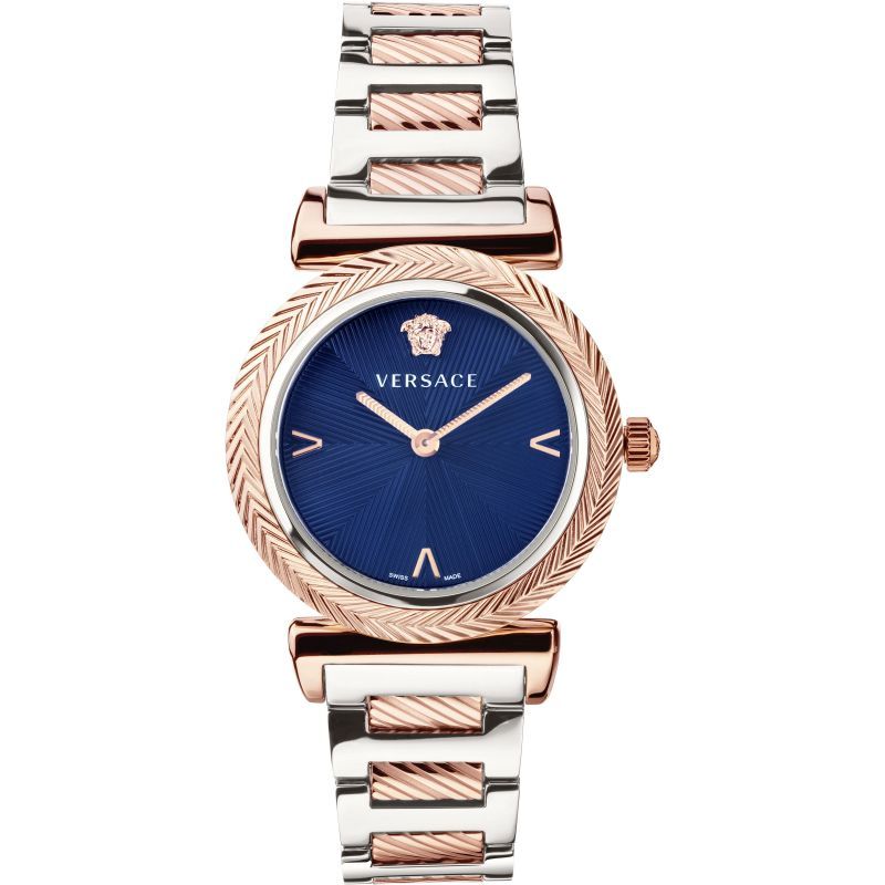 title:Versace Women's Versace V-Motif 35mm Quartz Watch VERE02020;color:Silver and Rose Gold