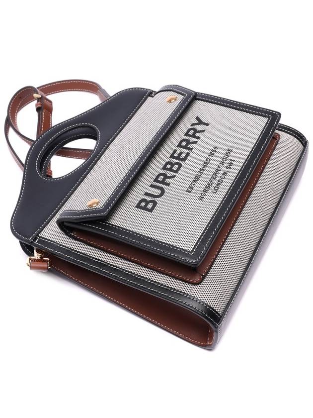 Burberry Mini Tri-tone Cotton Canvas and Leather Pocket Crossbody Bag Black Tan