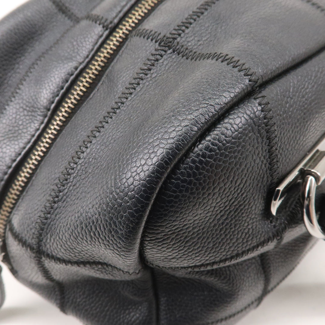 Top Quality Chanel Chocolate Bar Caviar Skin Boston Bag Black A26135