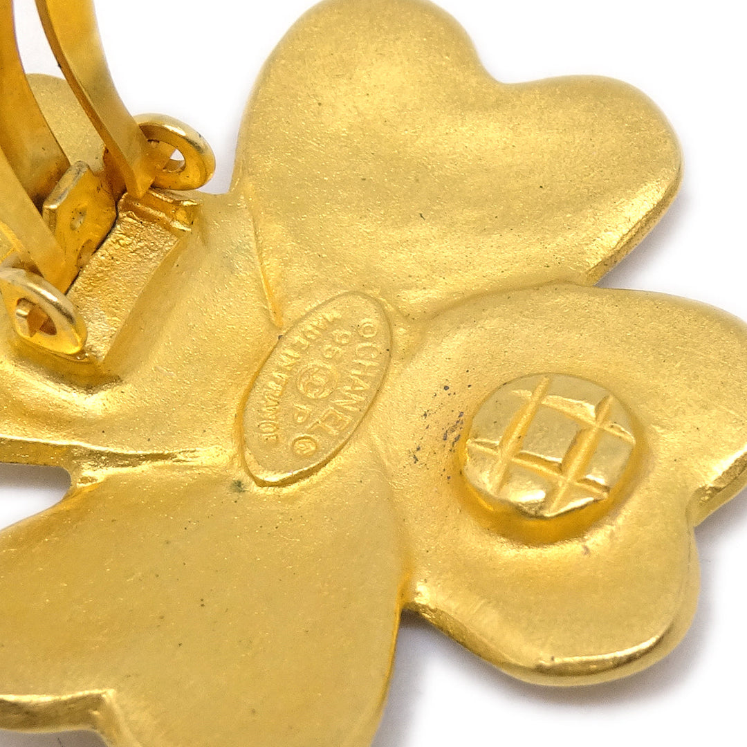 Top Quality Chanel Clover Earrings Clip-On Gold 95P