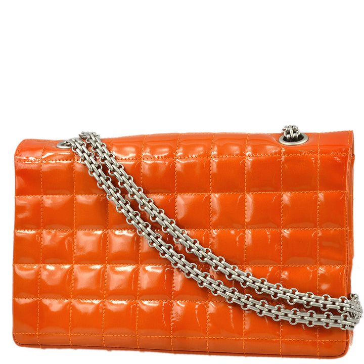 Top Quality Chanel 2000-2001 Orange Patent leather Mademoiselle Lock Straight Flap Shoulder Bag