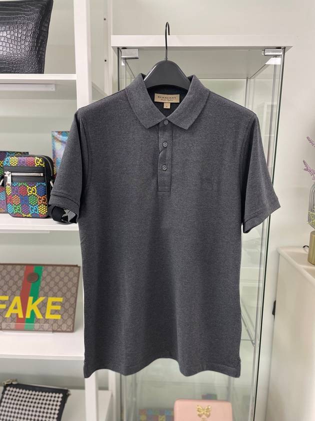 Burberry Wheeler Embroidered Logo Cotton Polo Shirt Charcoal