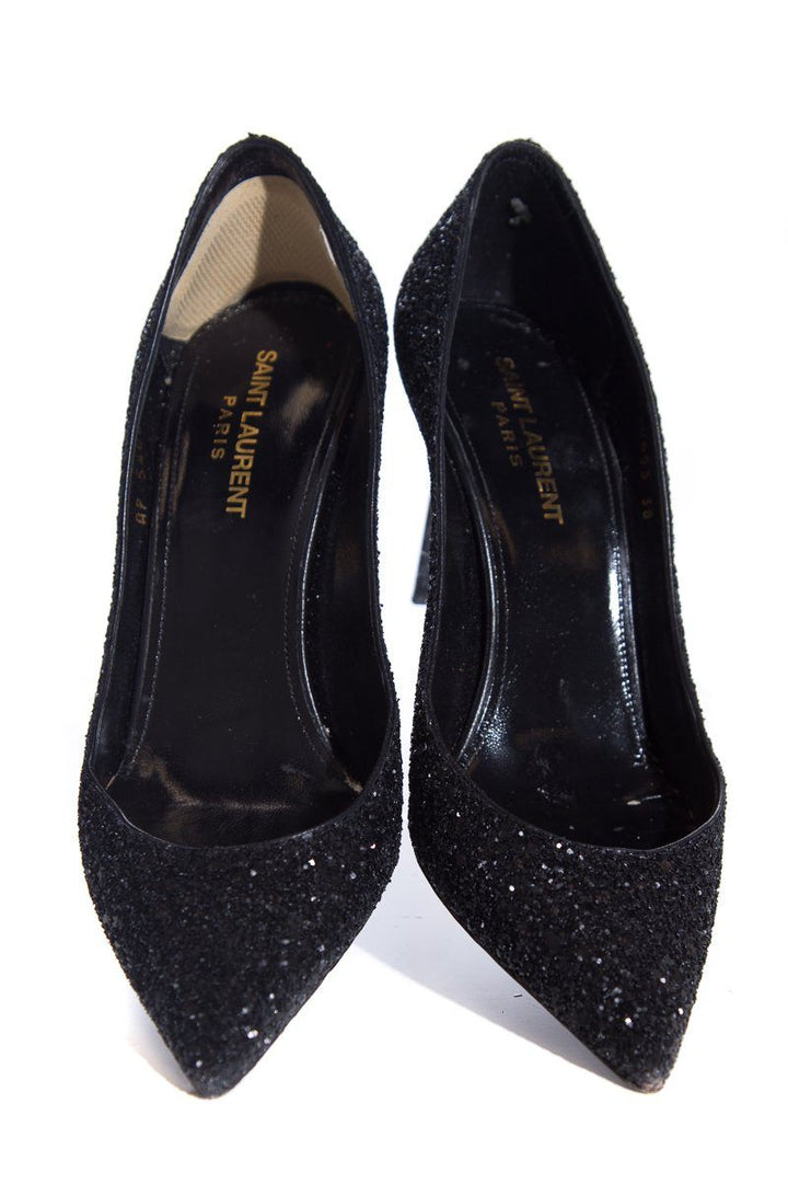 Yves Saint Laurent Black Glitter Zoe Heels SZ 38