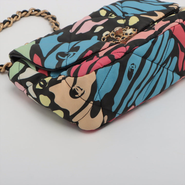 Top Quality Chanel 19 Canvas x Leather Chain Shoulder Bag Multicolor Gold x Silver Gold AS1160