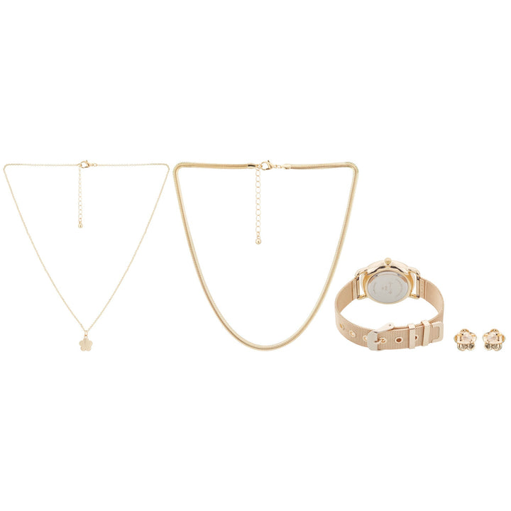 Jessica Carlyle Ladies Analog Shiny Gold Metal Bracelet Watch 34mm Gift Set