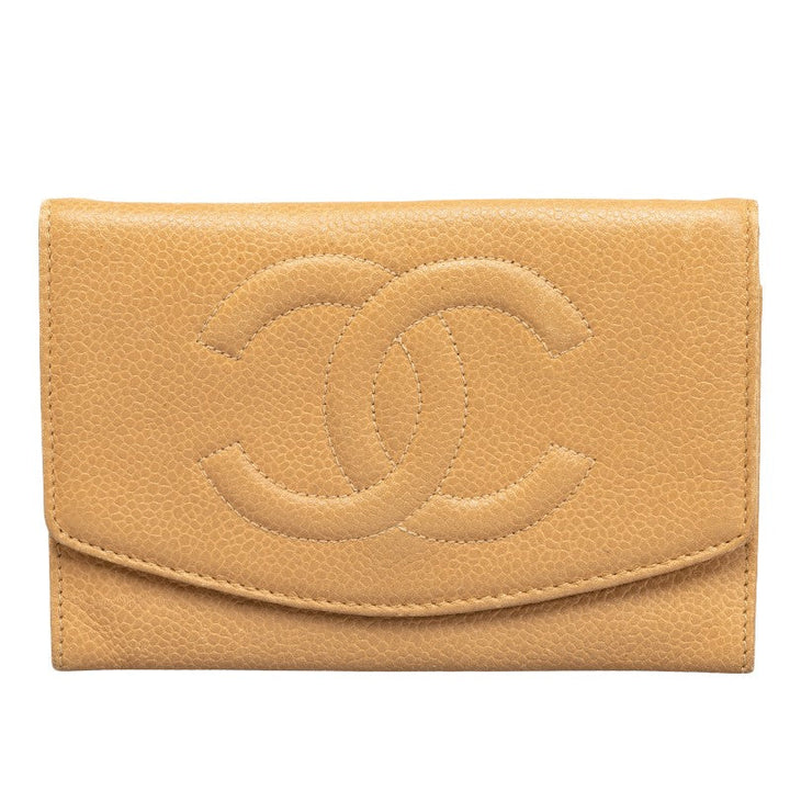 Top Quality Chanel Cocomark Double Folded Wallet Beige Caviar   CHANEL