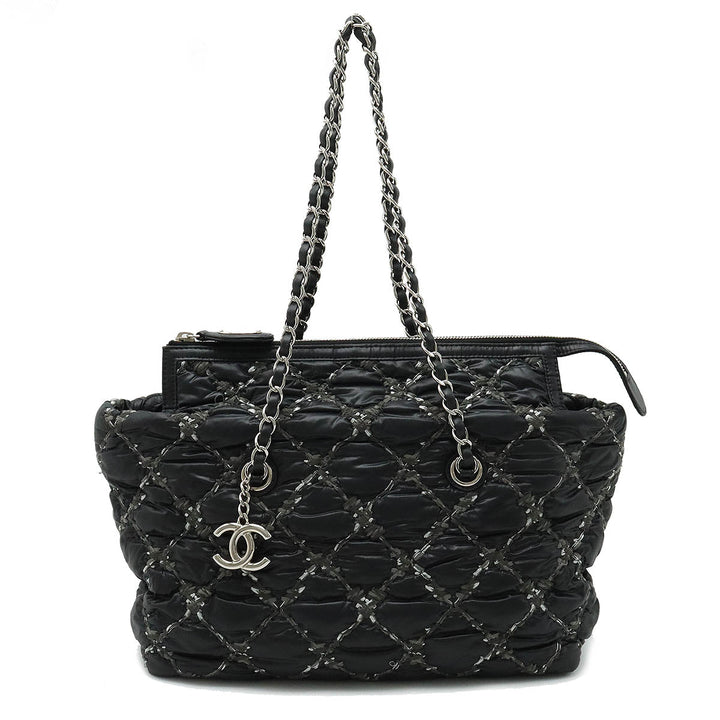 Top Quality Chanel Top Quality Chanel PARIVISANCE KILTING Chain Shoulder Bag Nylon Dark Grey Black Silver  A50633