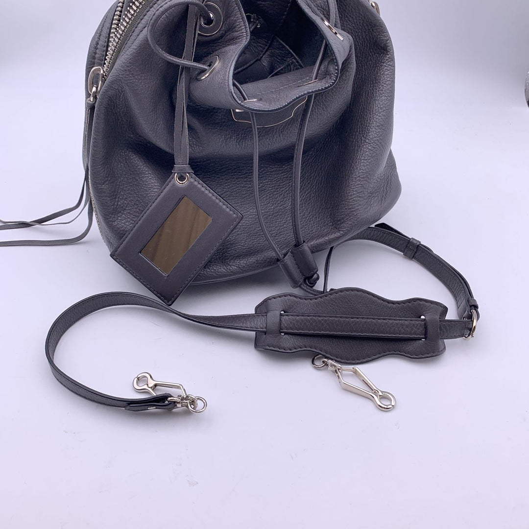 Top Quality Balenciaga Grey Leather Papier Plate Bucket Drawstring Bag