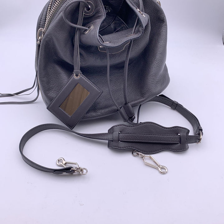 Top Quality Balenciaga Grey Leather Papier Plate Bucket Drawstring Bag