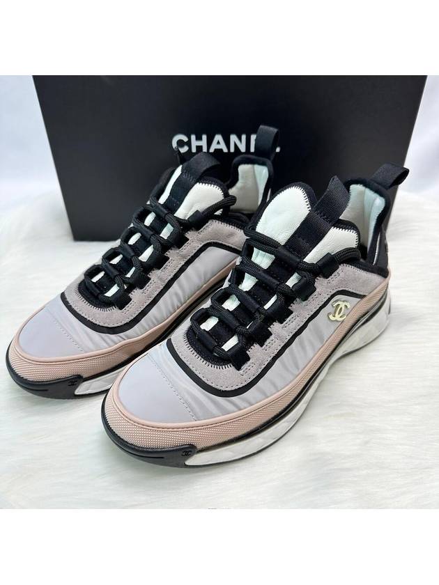 CC Logo Mixed Fiber Low Top Sneakers Light Grey Pink Chanel
