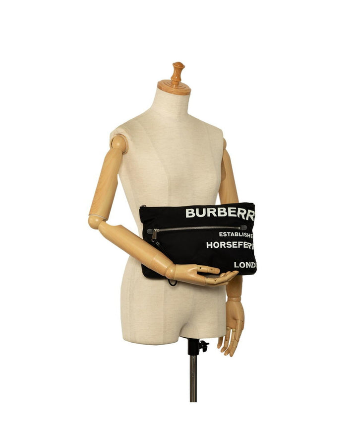 BURBERRY Women's Black Nylon Horseferry Print Clutch Bag in Black