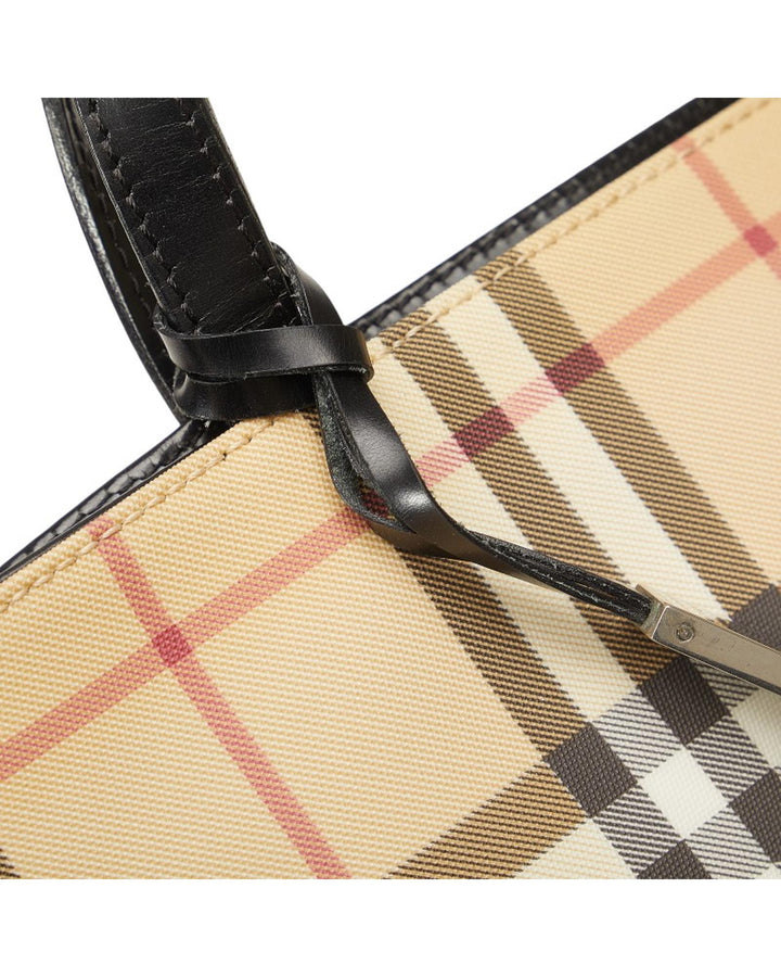 BURBERRY Women's Check Canvas Handbag in Brown in Brown