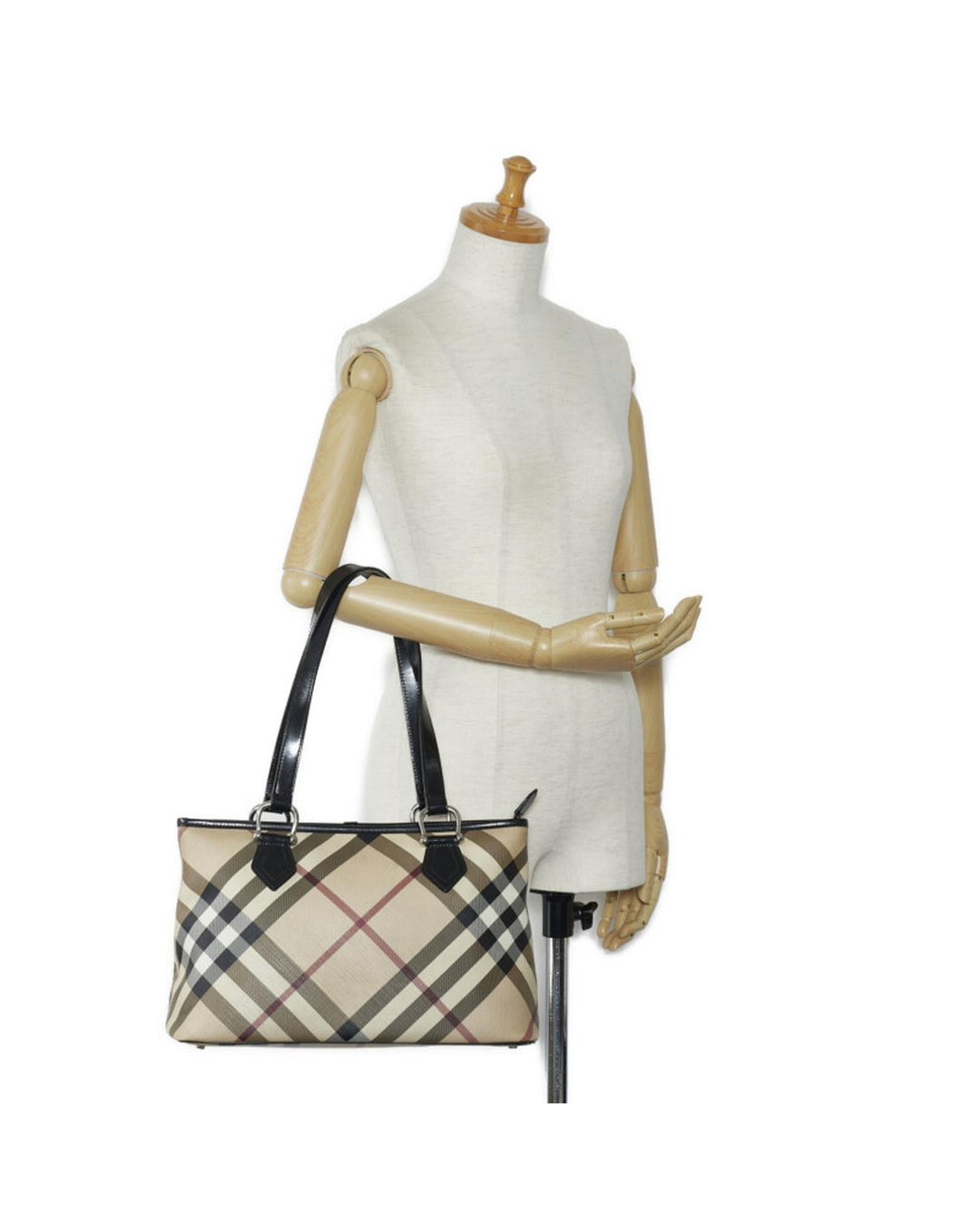 BURBERRY Women's Check Canvas Tote Bag in Beige in Beige