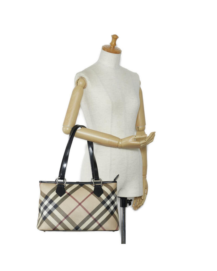 BURBERRY Women's Check Canvas Tote Bag in Beige in Beige