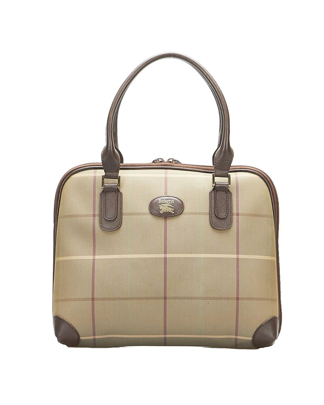 BURBERRY Women's Bronze Plaid Canvas Handbag - A Condition in Bronze