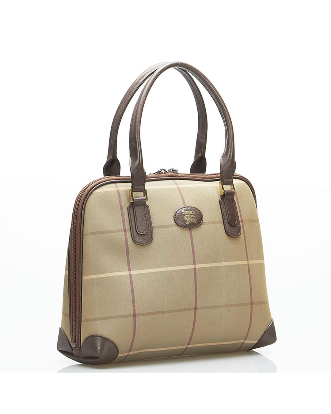 BURBERRY Women's Bronze Plaid Canvas Handbag - A Condition in Bronze