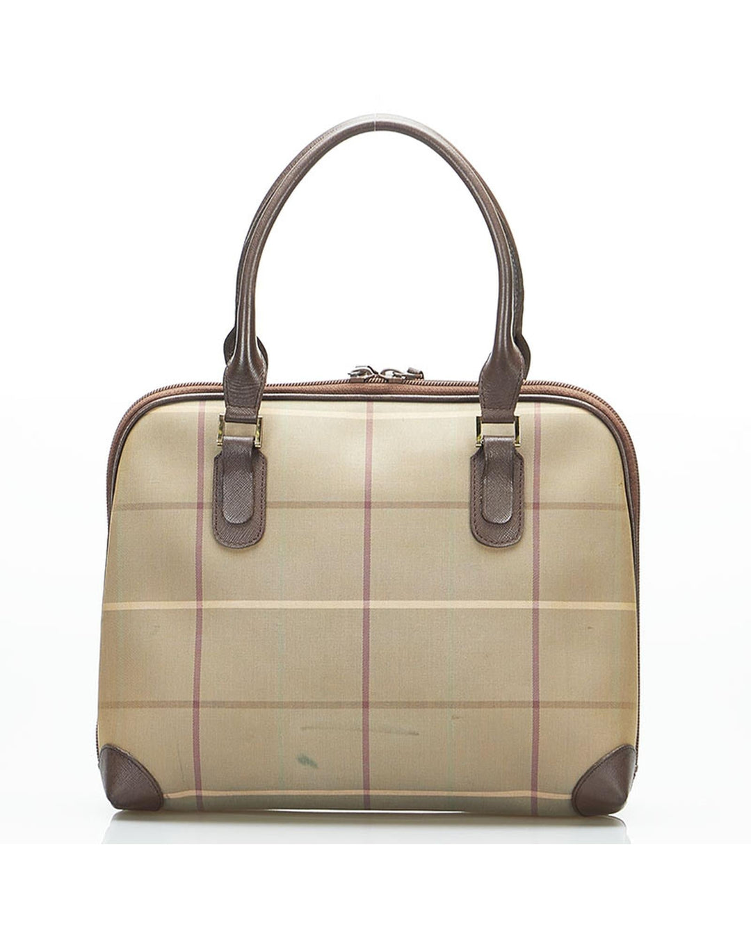 BURBERRY Women's Bronze Plaid Canvas Handbag - A Condition in Bronze
