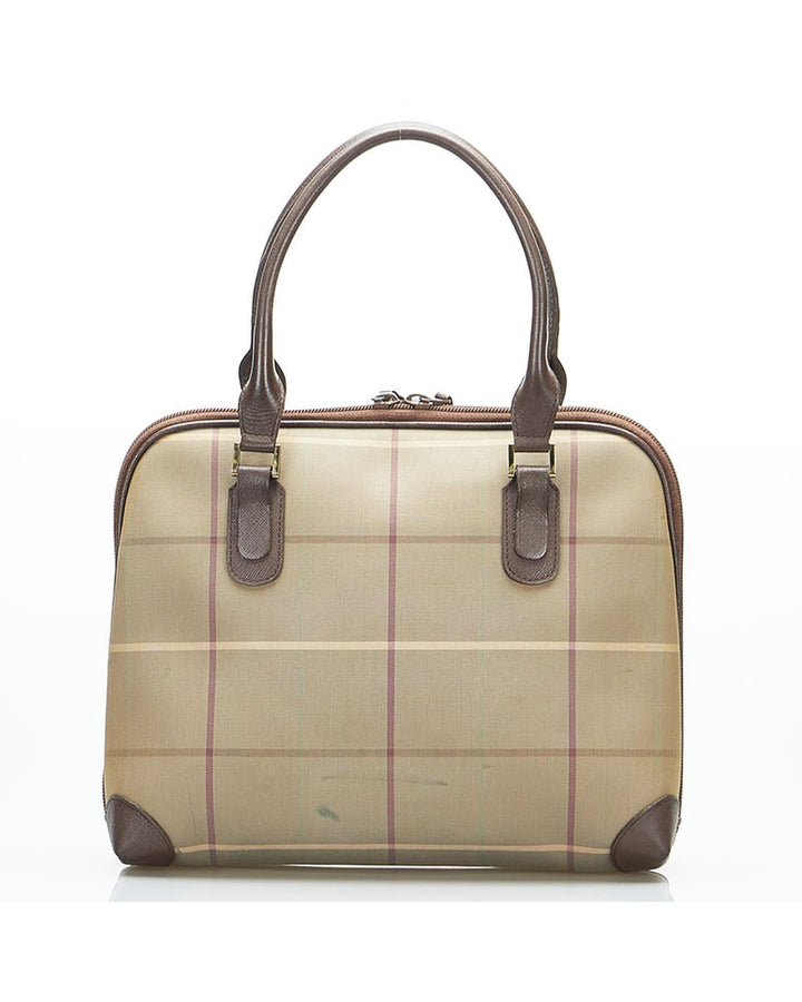 BURBERRY Women's Bronze Plaid Canvas Handbag - A Condition in Bronze